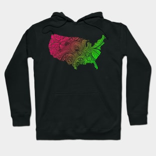 Colorful mandala art map of the United States of America in dark pink and green Hoodie